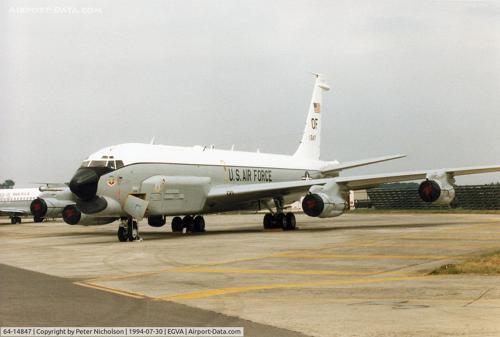 64-14847, 1964 Boeing RC-135U Combat Sent C/N 18747, RC-135U Combat Sent intelligence aircraft, callsign Olive 66, of the 55th Reconnaissance Wing on display at the 1994 Intnl Air Tattoo at RAF Fairford.
