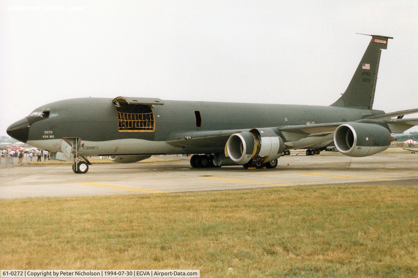 61-0272, 1961 Boeing KC-135R Stratotanker C/N 18179, KC-135R Stratotanker, callsign Indy 92, of Grissom AFB's 74th Air Refuelling Squadron on display at the 1994 Intnl Air Tattoo at RAF Fairford.