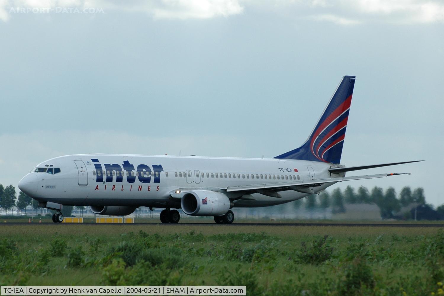 TC-IEA, 2002 Boeing 737-8CX C/N 32361, Inter Airlines Boeing 737-800 taking off from Schiphol airport, Amsterdam.