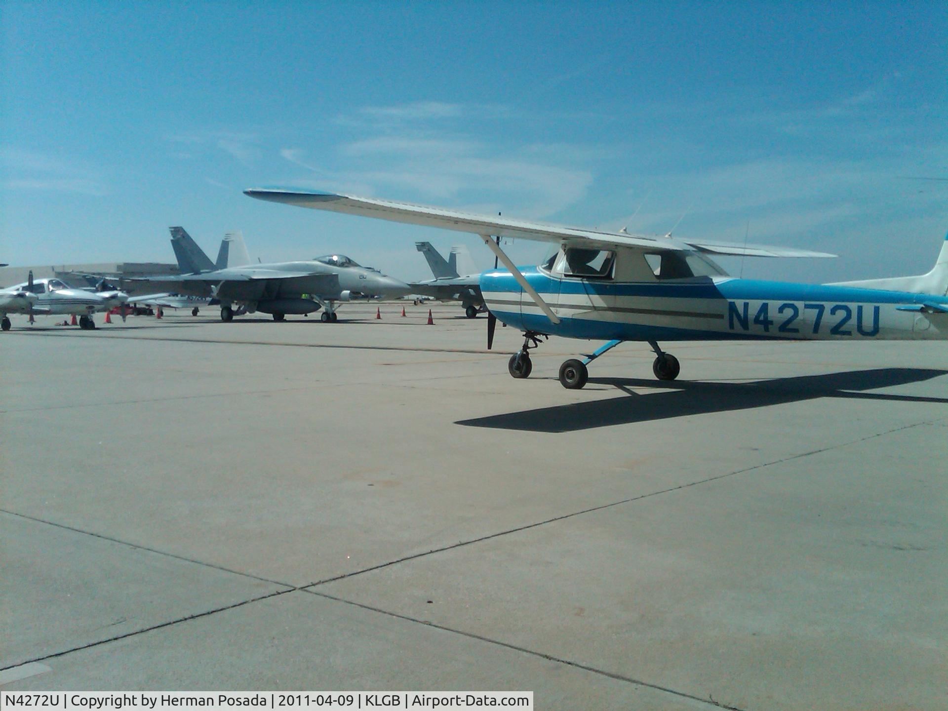 N4272U, 1963 Cessna 150D C/N 15060272, 150 parked next to F18 hornets at Long Beach.