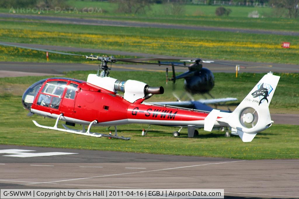 G-SWWM, 1973 Westland SA-341C Gazelle HT2 C/N WA1033, ex Royal Navy XW853, 'Sharks' display team. Now privately owned
