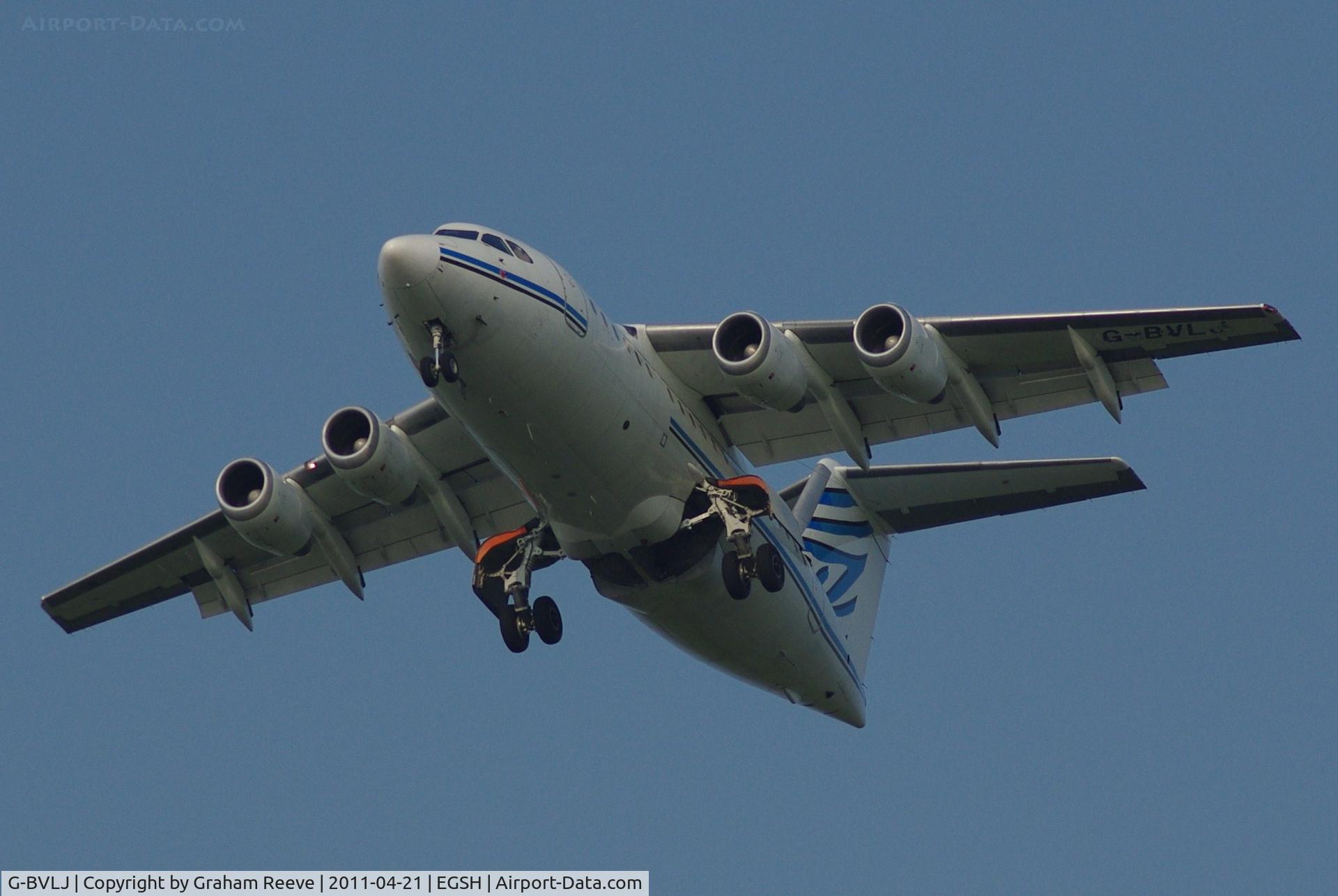 G-BVLJ, 1990 British Aerospace BAe.146-100 C/N E1160, Over flying Norwich.