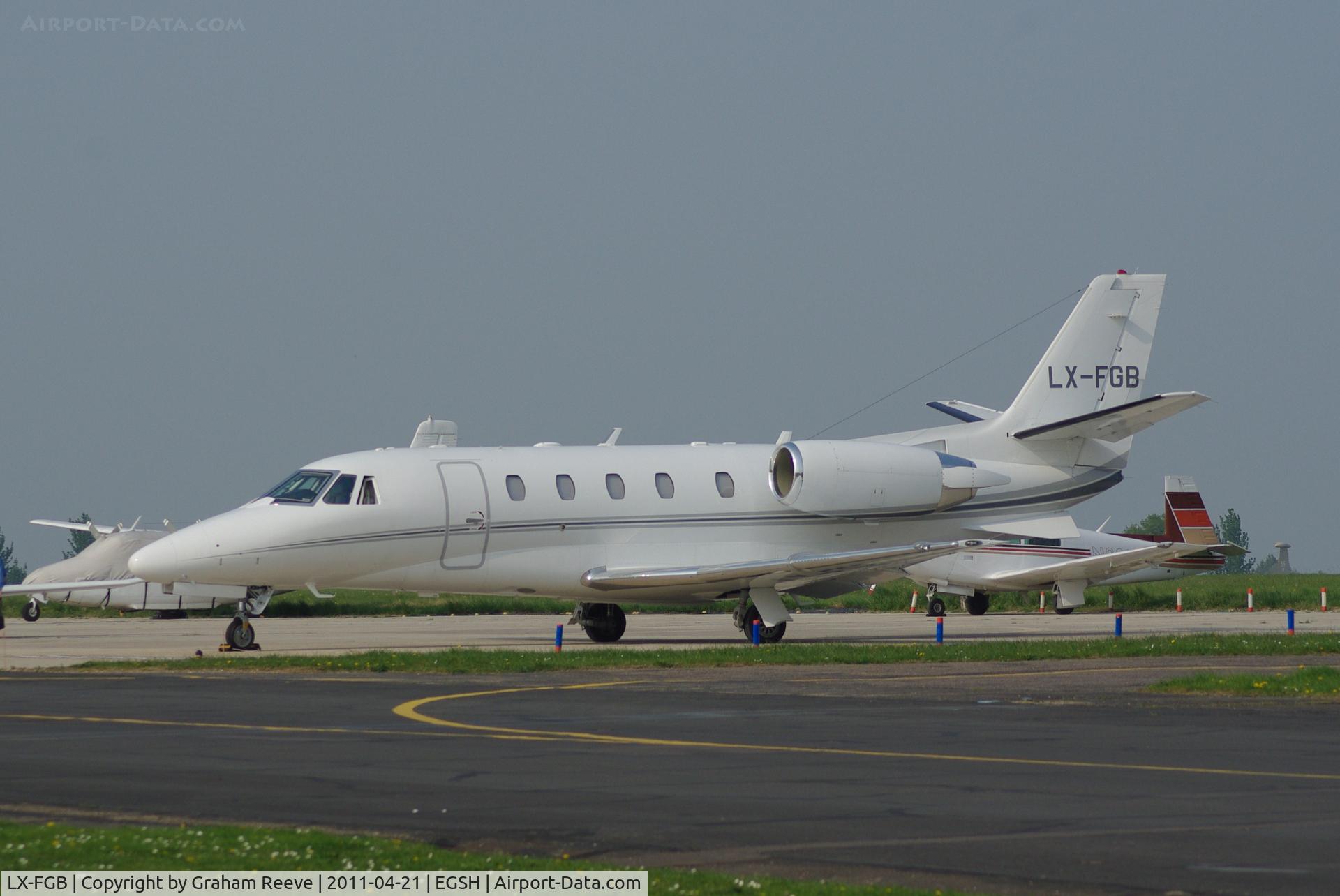 LX-FGB, 2009 Cessna 560 Citation XLS+ C/N 560-6026, Parked out in the sun.