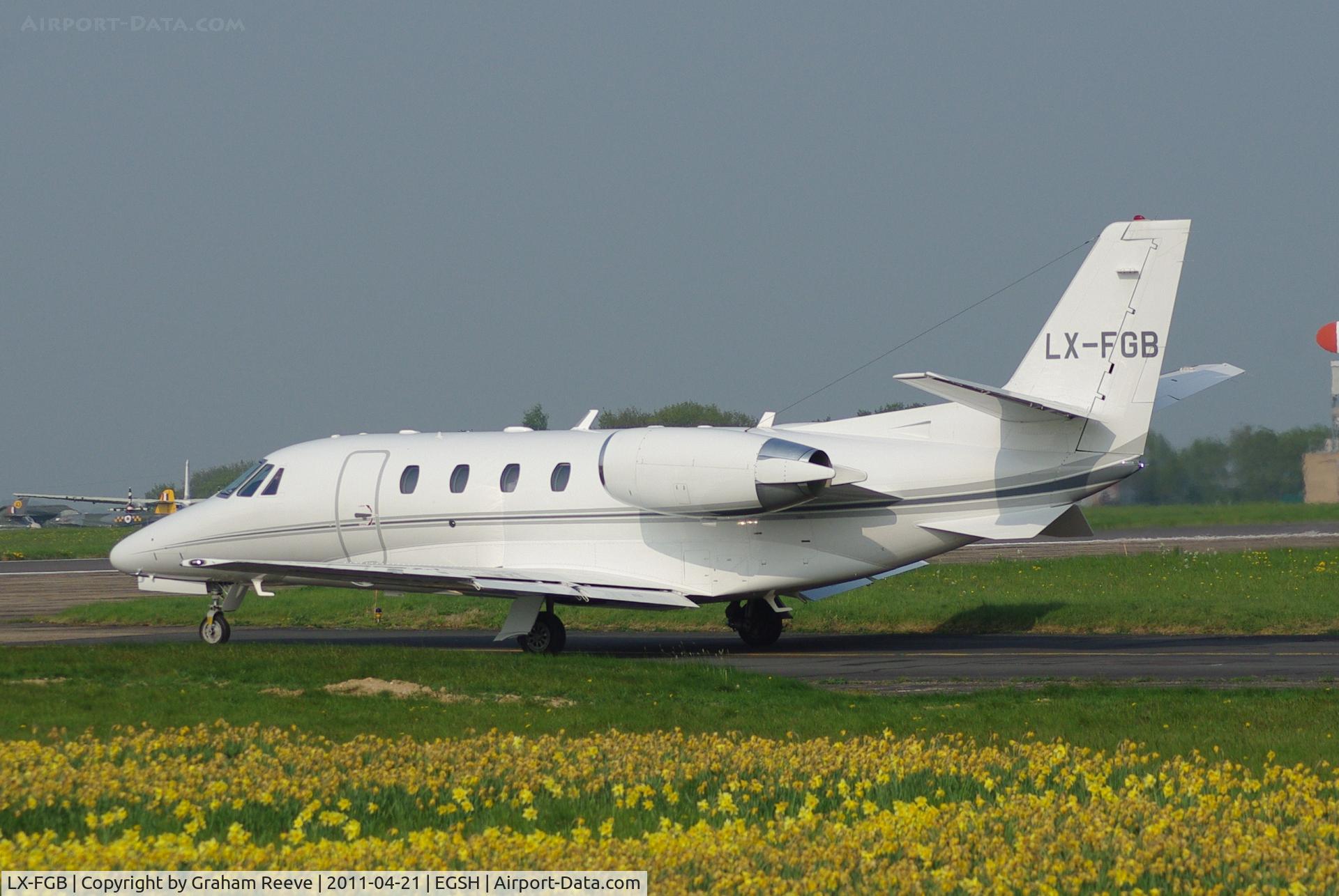 LX-FGB, 2009 Cessna 560 Citation XLS+ C/N 560-6026, About to depart.