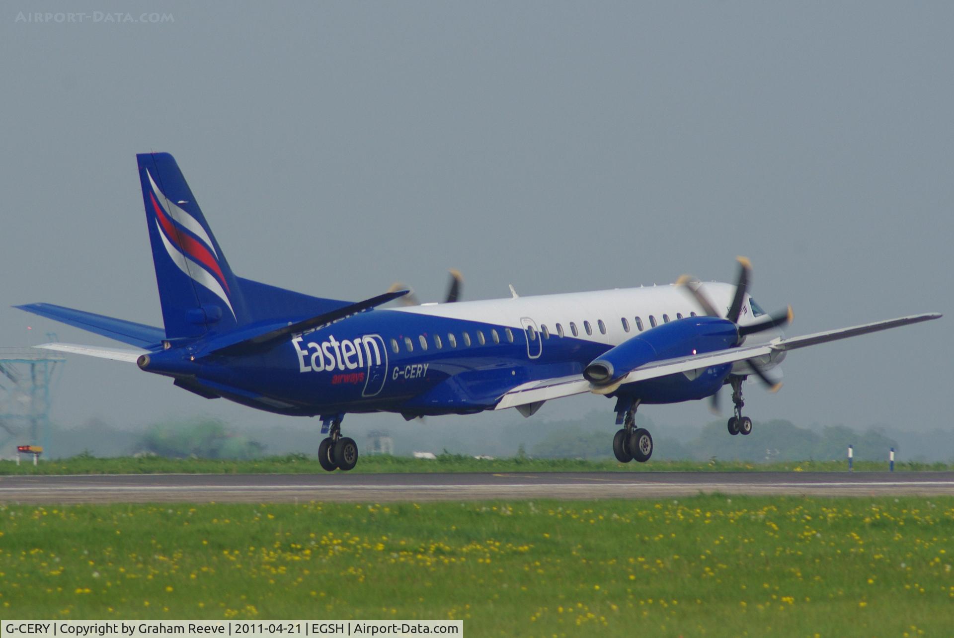 G-CERY, 1994 Saab 2000 C/N 2000-008, About to touch down.