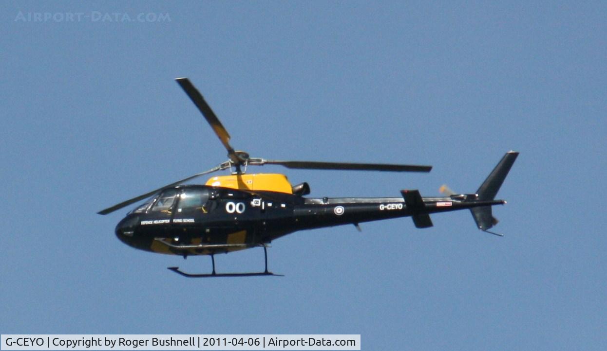G-CEYO, 1990 Aerospatiale AS-350B2 Squirrel HT1 C/N 2312, Flying over North Gorley Hampshire U.K.