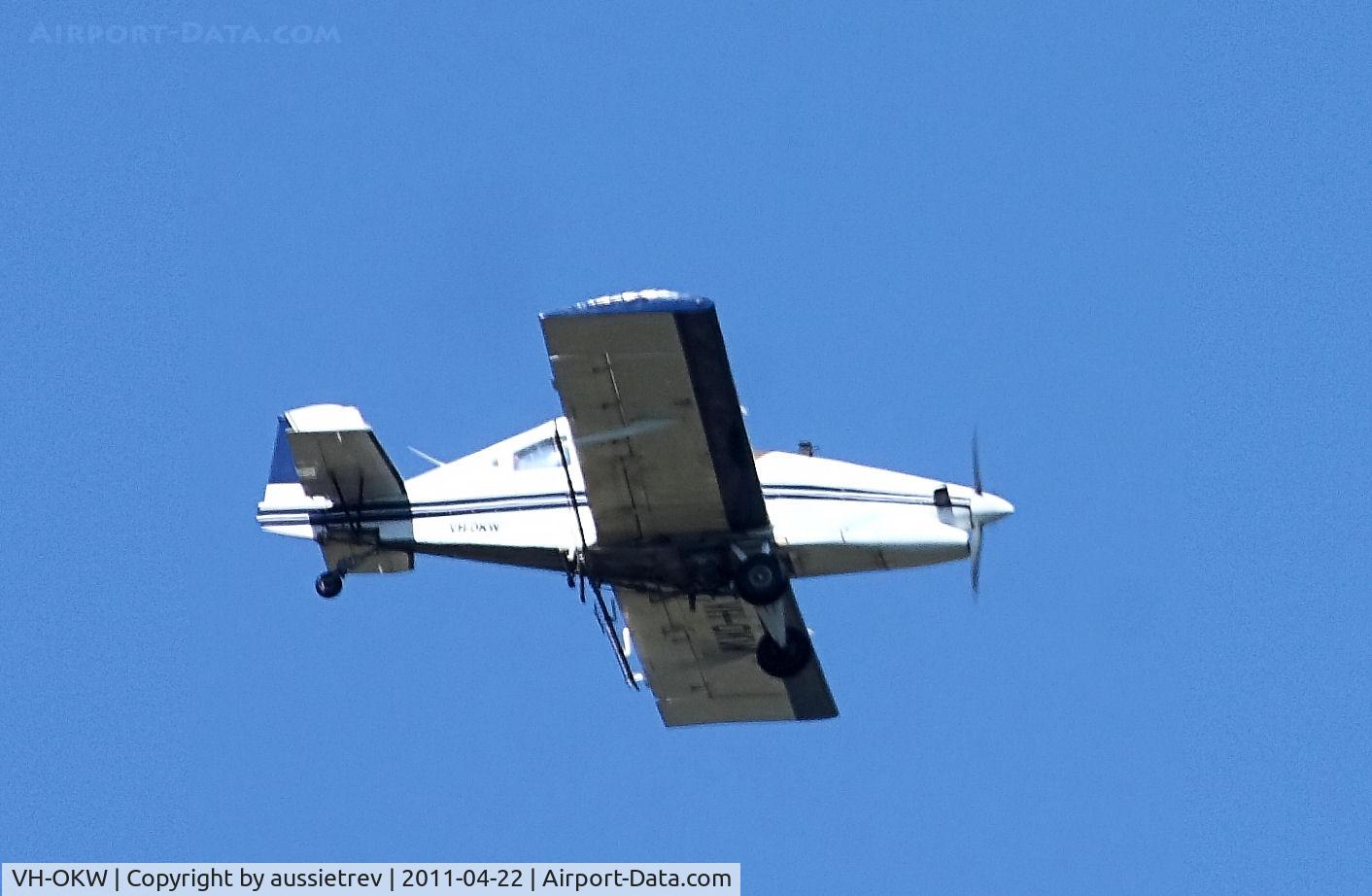 VH-OKW, 1989 Ayres S2R-T34 Thrush C/N T34-132DC, Crop Duster low over my property in the morning sun. Queensland's Burnett region, citrus capital of Australia