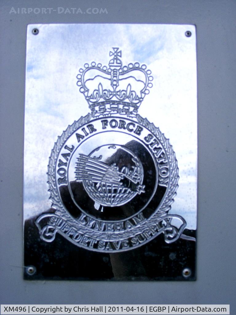 XM496, 1959 Bristol Britannia C.1 (175 Britannia 253F) C/N 13508, RAF Lyneham plaque on the nose wheel door