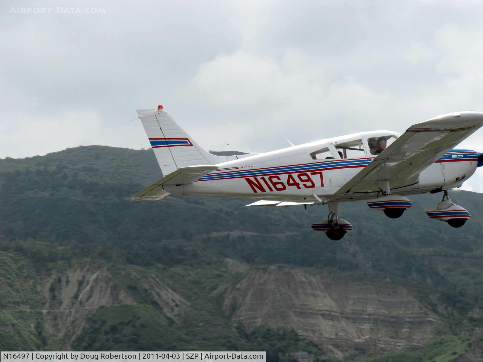 N16497, 1973 Piper PA-28-235 Cherokee Charger C/N 28-7310101, 1973 Piper PA-28-235 CHEROKEE CHARGER, Lycoming O-540-D4B5 235 Hp, takeoff climb Rwy 22