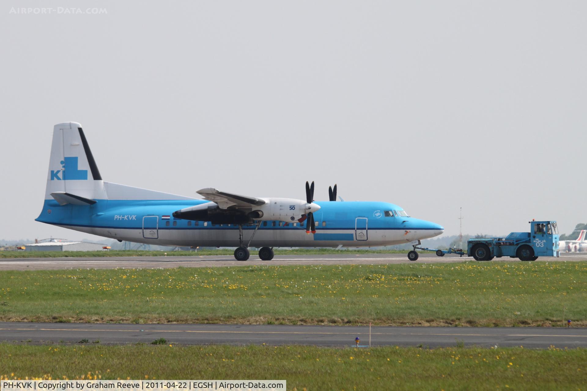 PH-KVK, 1991 Fokker 50 C/N 20219, Being towed.