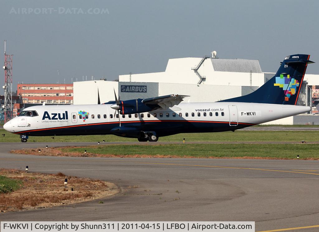 F-WKVI, 1993 ATR 72-202 C/N 352, Taxiing holding point rwy 32R for a test flight... To be PR-AZX 'Pantanal Azul'