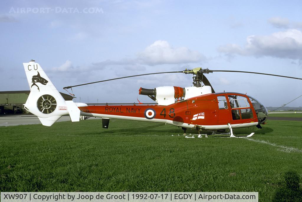 XW907, 1974 Westland SA-341C Gazelle HT2 C/N 1216, Gazelle of the Sharks display team at the Yeovilton air day 1992.