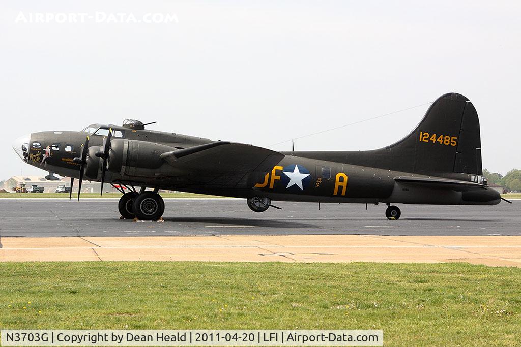 N3703G, 1945 Boeing B-17G Flying Fortress C/N 44-83546-A, This B-17G flew in from Seymour Johnson AFB on Monday morning and has been parked on the ramp for the past couple of days. This aircraft was used in the filming of the 1990 movie 