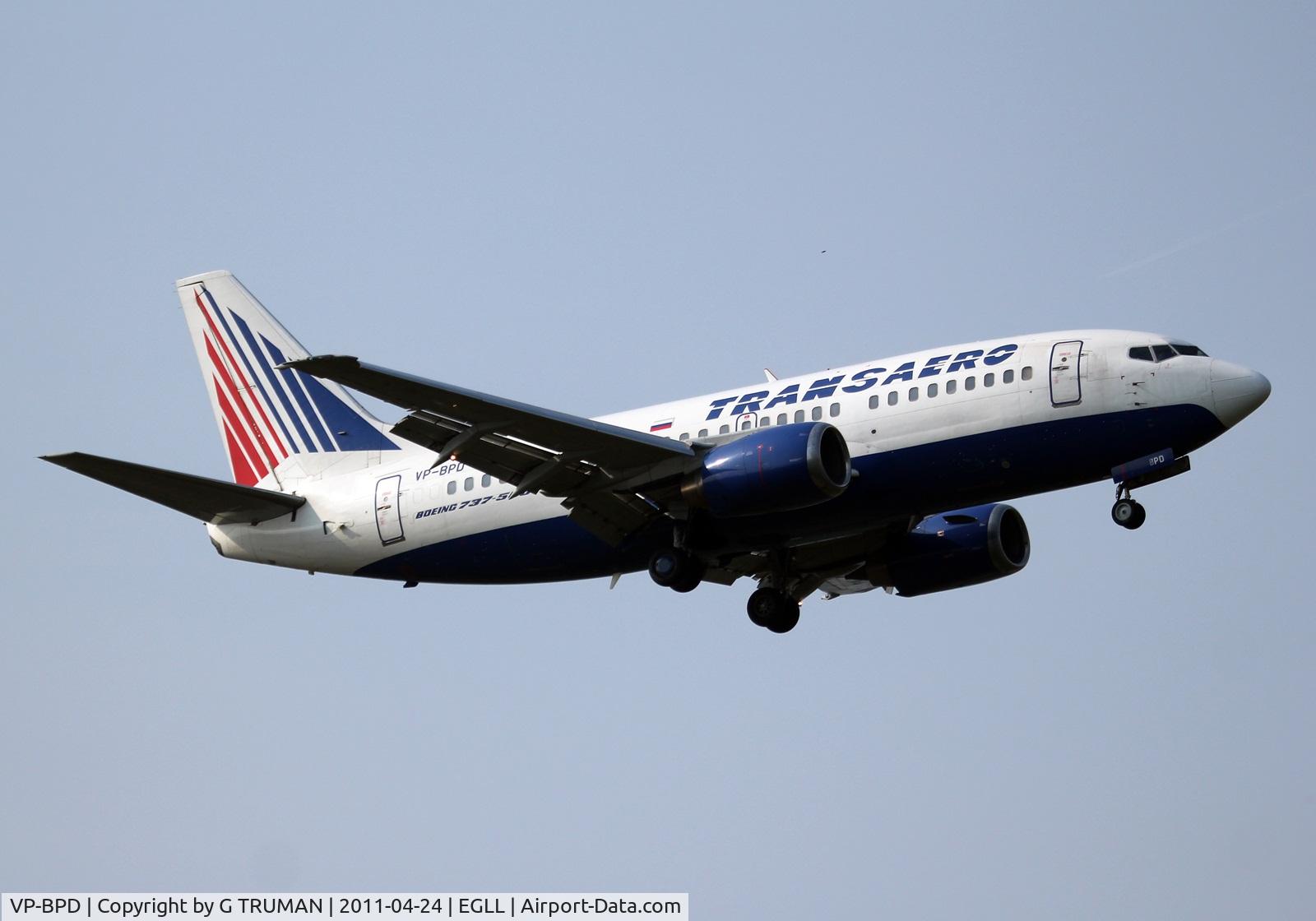 VP-BPD, 1991 Boeing 737-5K5 C/N 25062, Landing 09L at LHR on Easter Sunday