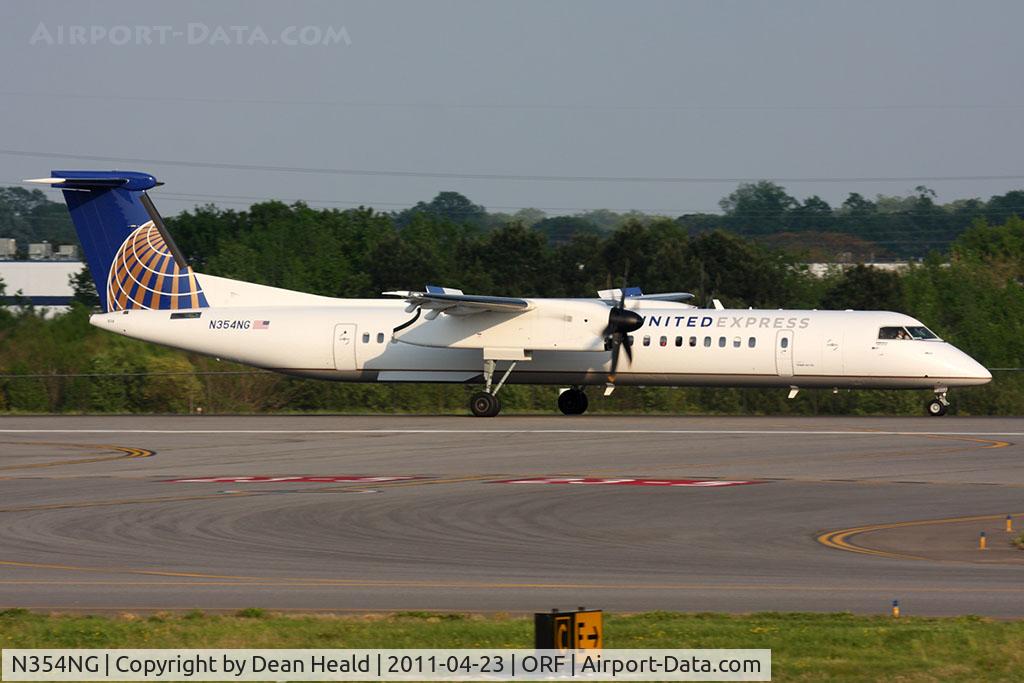 N354NG, 2010 Bombardier DHC-8-402 Dash 8 C/N 4354, United Express (Colgan Air) N354NG (FLT CJC3325) from Newark Liberty Int'l (KEWR) rolling out on RWY 23 after landing.
