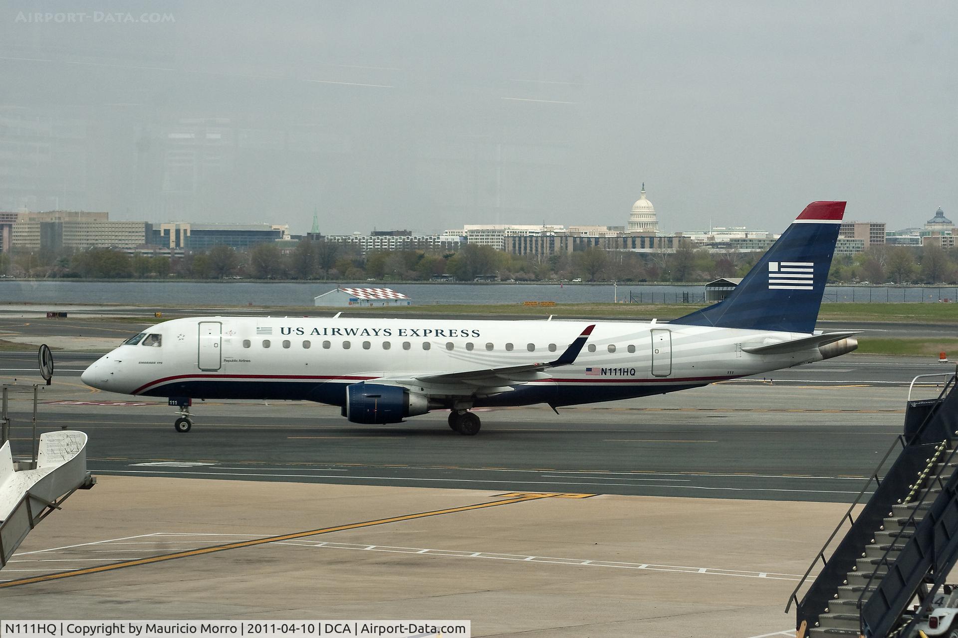 N111HQ, 2007 Embraer 175LR (ERJ-170-200LR) C/N 17000173, Embraer 175 from US Airways Express arriving at Reagan National Airport