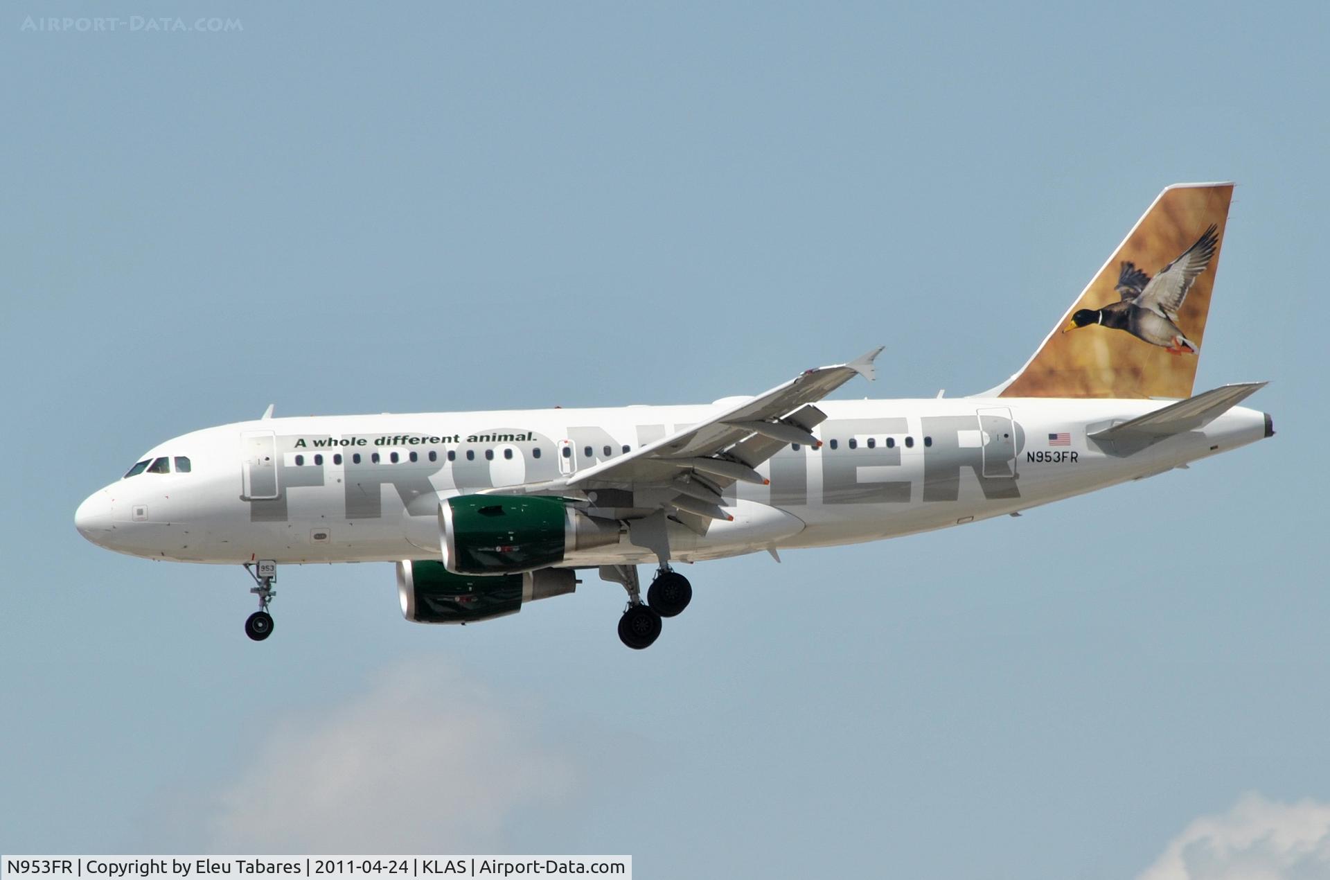 N953FR, 2010 Airbus A319-112 C/N 4254, Taken during final approach to McCarran International Airport in Las Vegas, Nevada.
