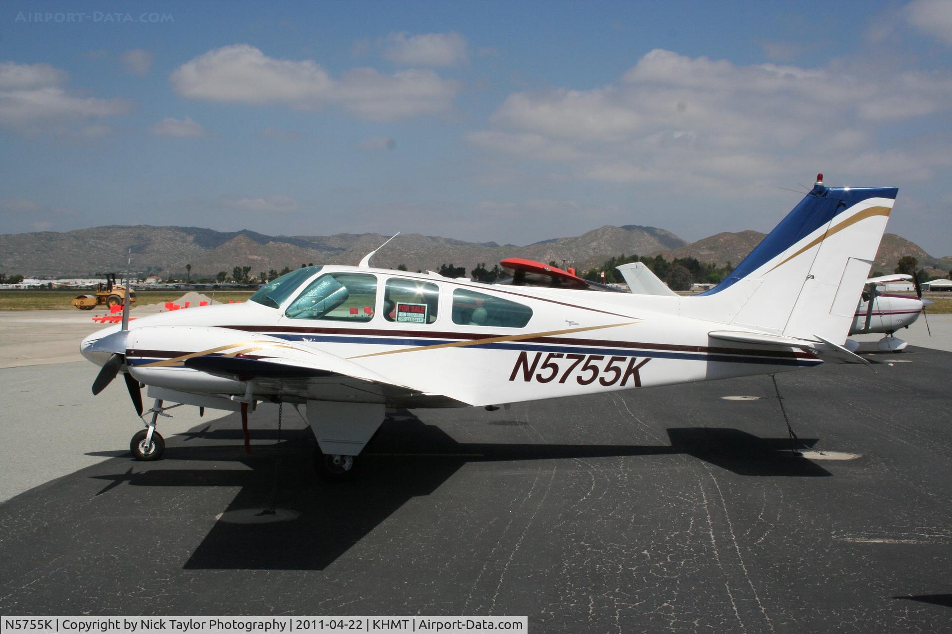 N5755K, 1964 Beech 95-B55 (T42A) Baron C/N TC-738, For Sale and parked on the ramp at Hemet