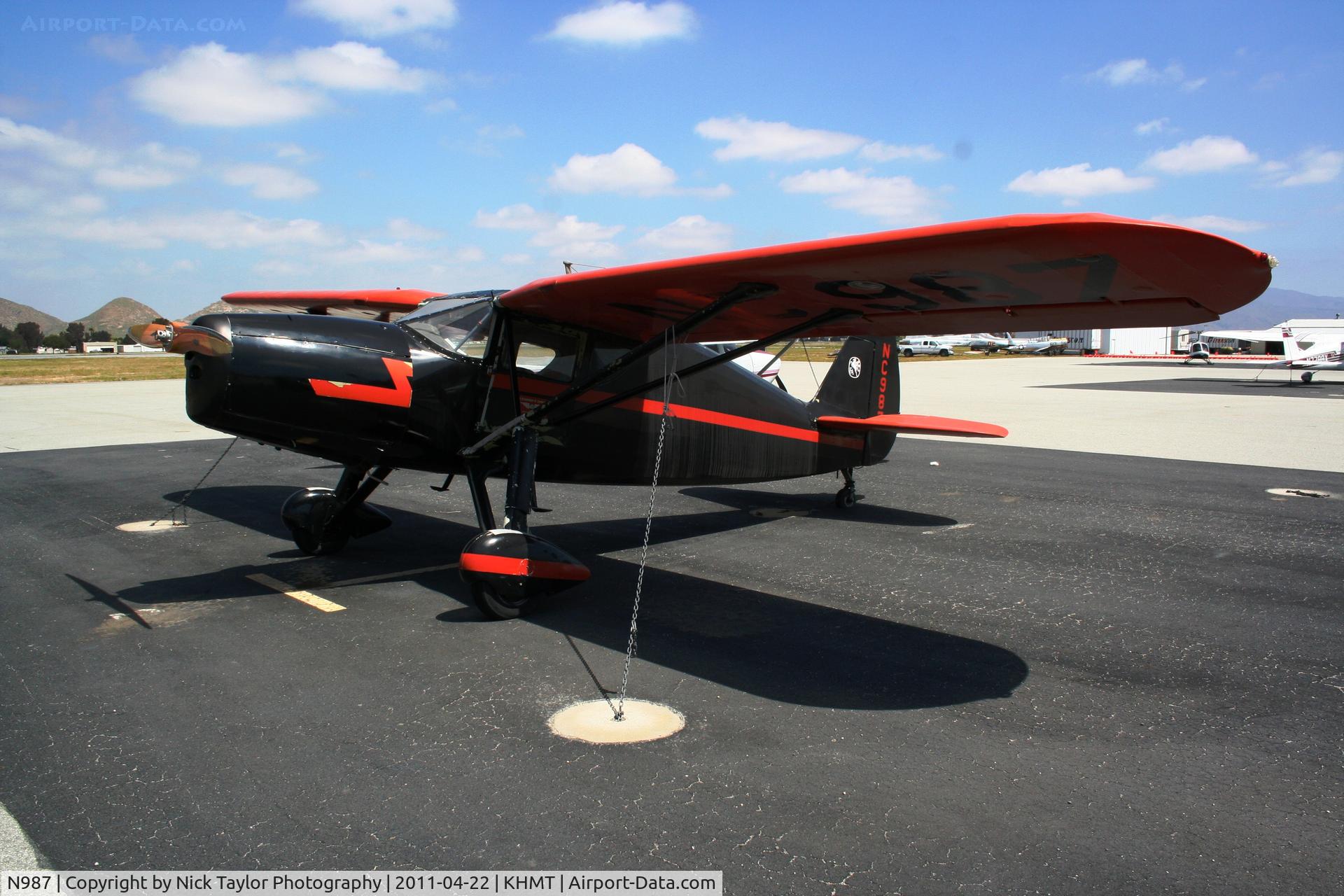 N987, 1947 Fairchild 24R-46 C/N R46-389, Parked on the ramp at Hemet