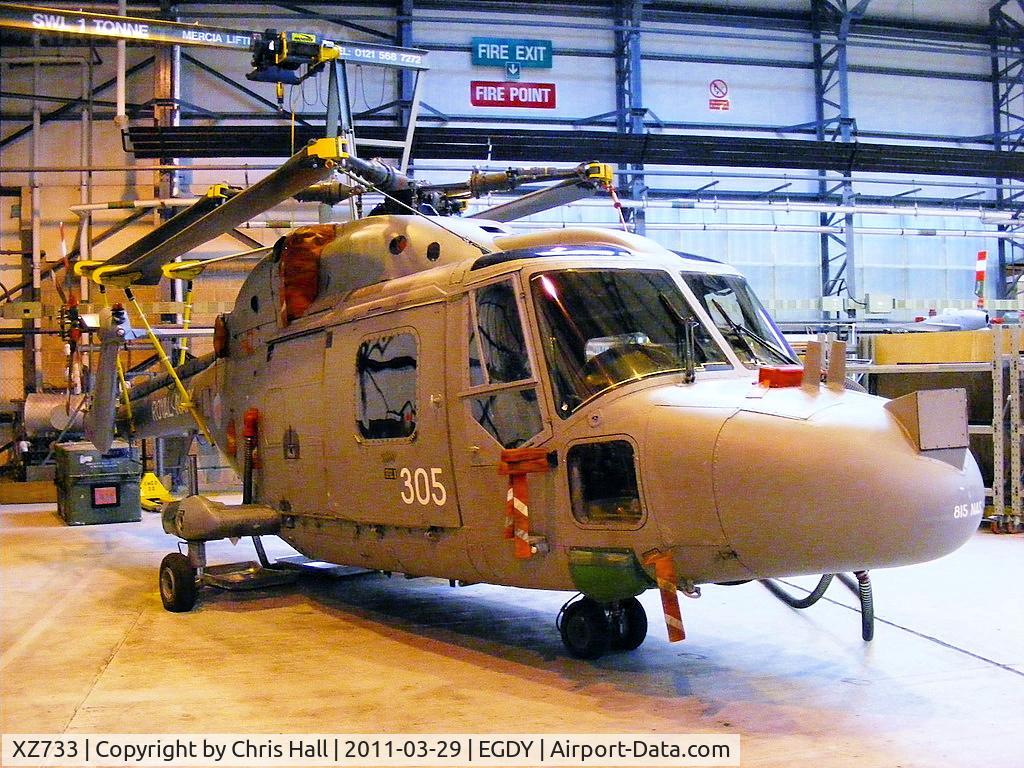 XZ733, 1981 Westland Lynx HAS.3GMS C/N 210, Royal Navy Lynx HAS3 inside Hangar 14, 815 NAS, HQ Small Ships Flight