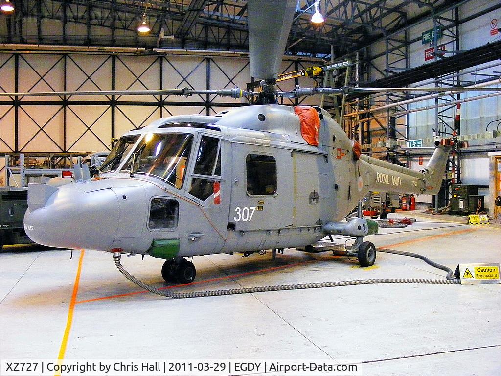 XZ727, Westland Lynx HAS.3S C/N 199, Royal Navy Lynx HAS3 inside Hangar 14, 815 NAS, HQ Small Ships Flight