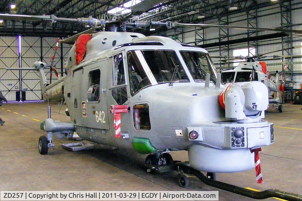 ZD257, 1983 Westland Lynx HMA.8DSP C/N 267, inside Hangar 8, 702 NAS (Lynx pilot training unit)