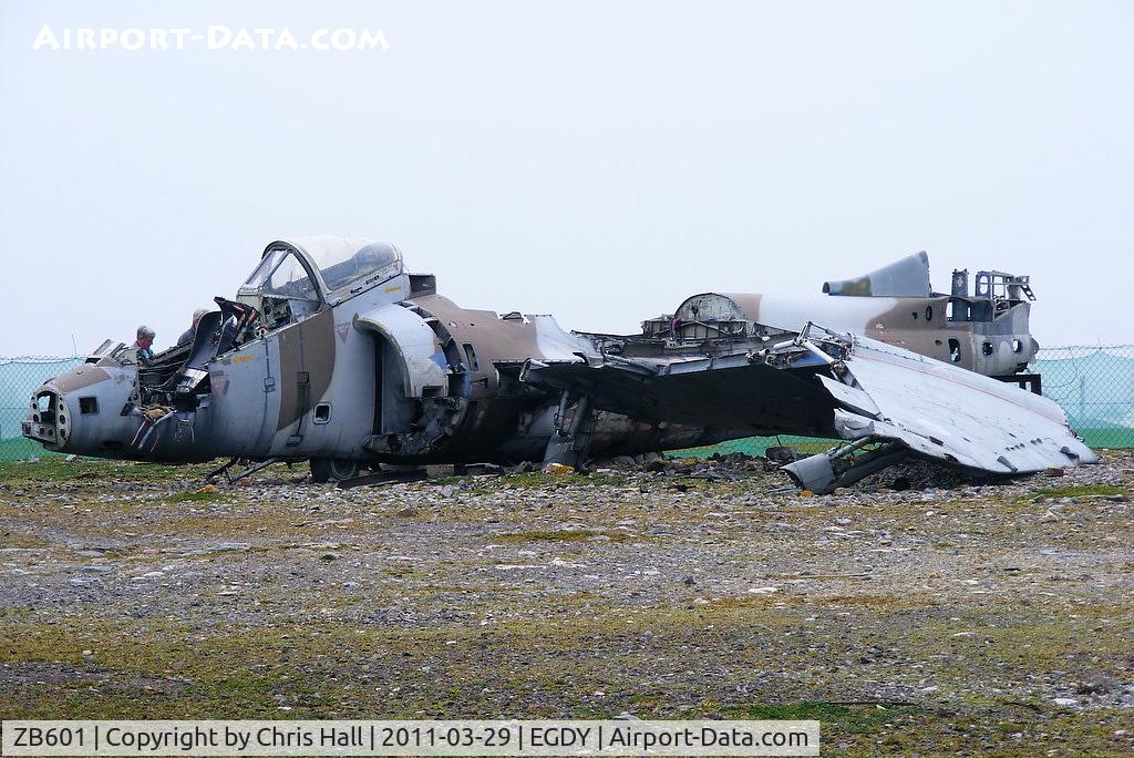 ZB601, 1982 British Aerospace Harrier T.4 C/N 212033, on the fire dump at Yeovilton