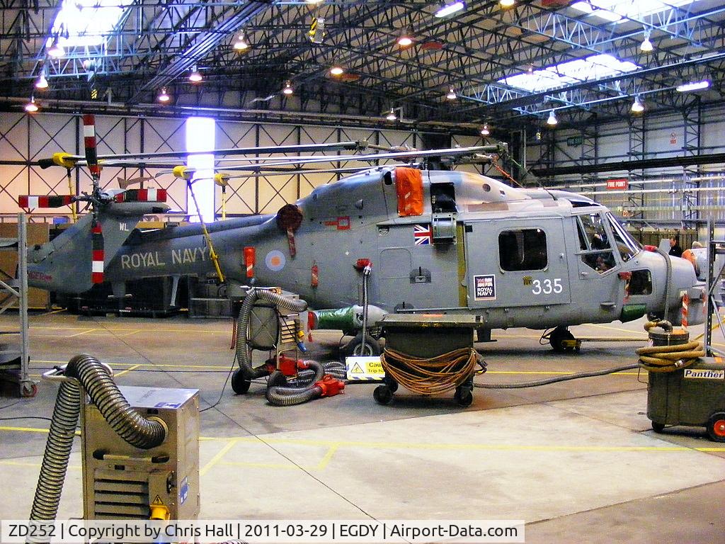 ZD252, 1982 Westland Lynx HMA.8SRU C/N 255, inside Hangar 13, 815 NAS, maintenance hangar