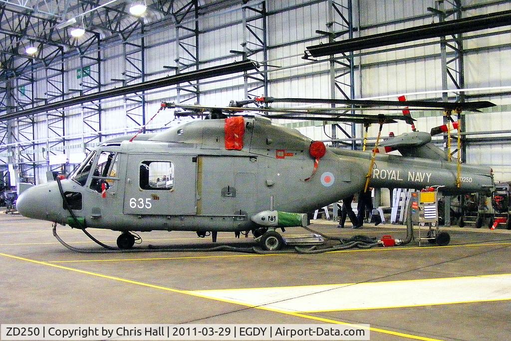 ZD250, Westland Lynx HAS.3S C/N 248, inside Hangar 8, 702 NAS (Lynx pilot training unit)