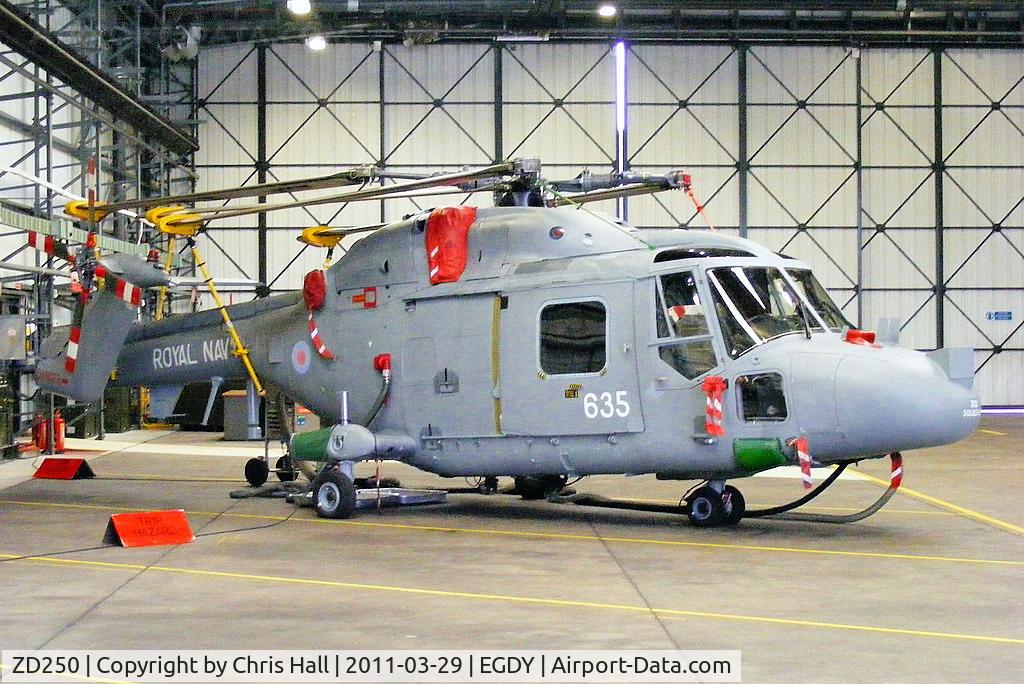 ZD250, Westland Lynx HAS.3S C/N 248, inside Hangar 8, 702 NAS (Lynx pilot training unit)