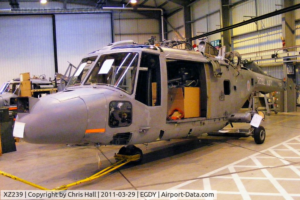 XZ239, 1977 Westland Lynx HAS.3GMS C/N 043, inside Hangar 6 - Lynx heavy maintenance unit, stripped right down to a frame