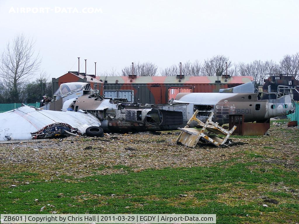 ZB601, 1982 British Aerospace Harrier T.4 C/N 212033, on the fire dump at Yeovilton