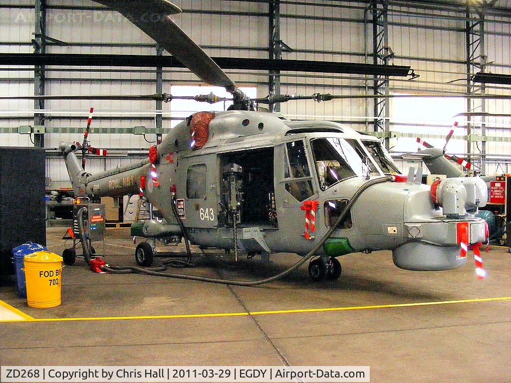 ZD268, 1983 Westland Lynx HMA.8SRU C/N 309, inside Hangar 8, 702 NAS (Lynx pilot training unit)