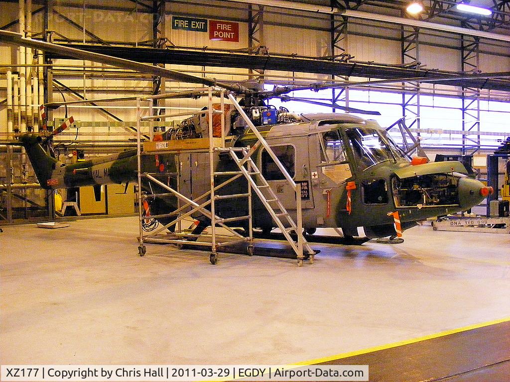 XZ177, 1977 Westland Lynx AH.7 C/N 038, Royal Marines Lynx AH.7, inside Hangar 9, 847 Sqdn, Commando Lynx unit