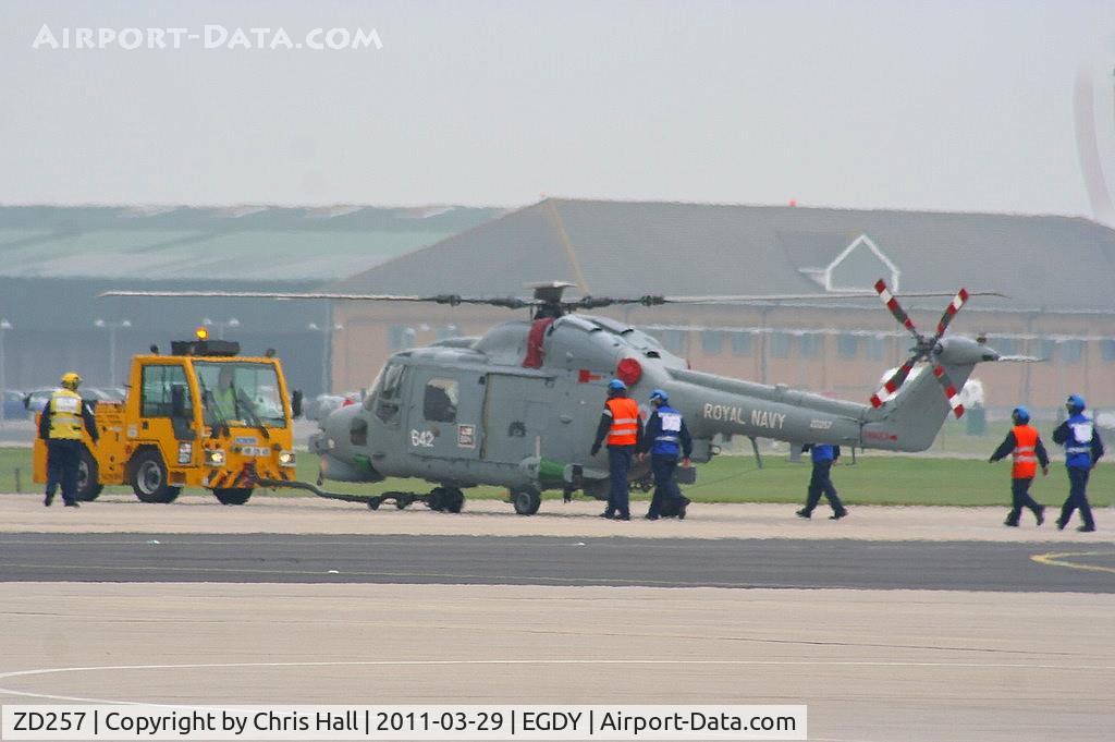 ZD257, 1983 Westland Lynx HMA.8DSP C/N 267, on the apron outside the 702 NAS hangar