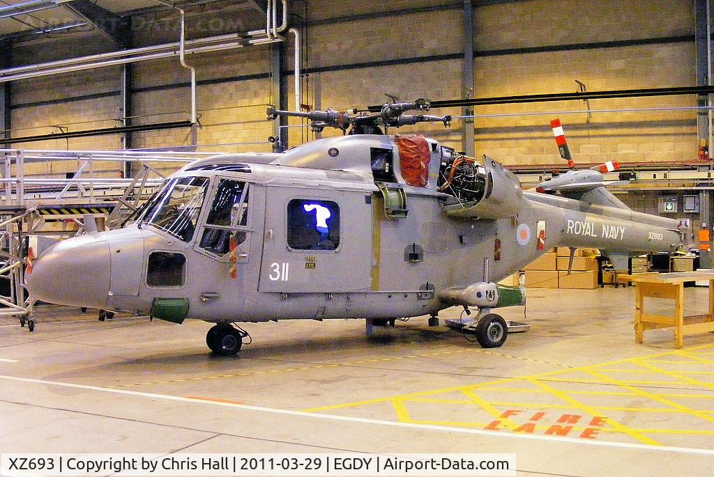 XZ693, Westland Lynx HAS.3S C/N 122, inside Hangar 6 - Lynx heavy maintenance unit