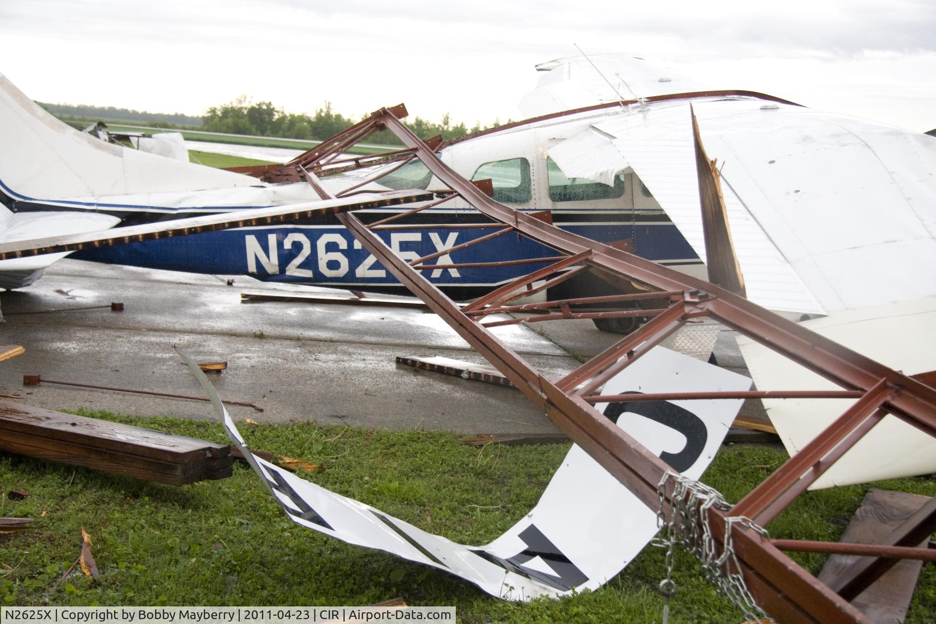 N2625X, 1965 Cessna P206 Super Skylane C/N P206-0125, After tornado destroyed hangar at Cairo Regional Airport CIR