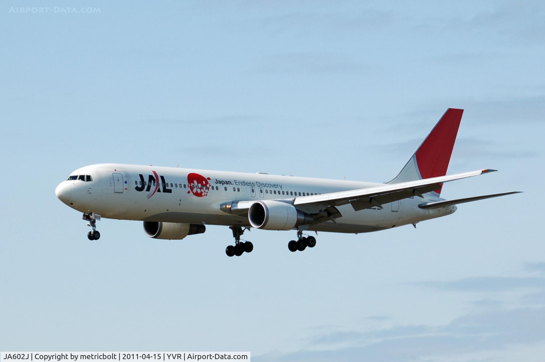 JA602J, 2002 Boeing 767-346/ER C/N 32887, Arrival in YVR