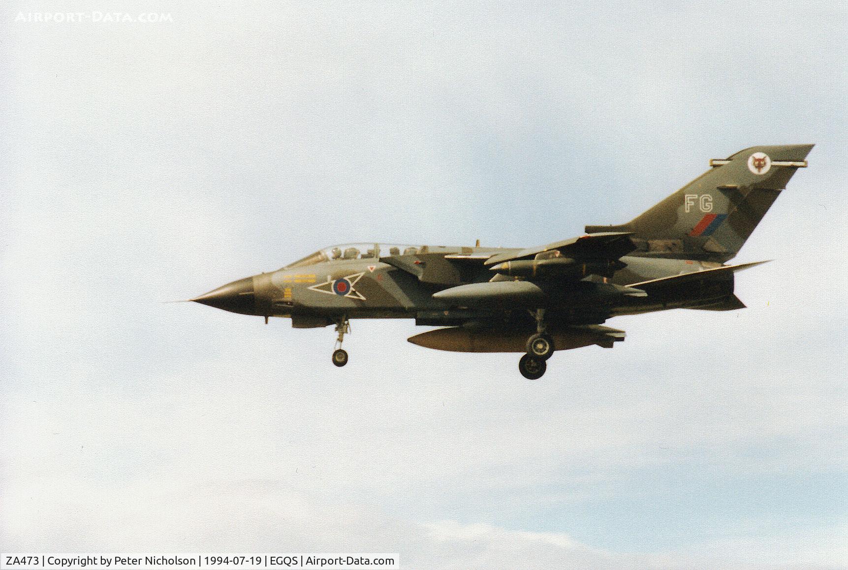 ZA473, 1983 Panavia Tornado GR.1 C/N 298/BS103/3139, Tornado GR.1B of 12 Squadron returning to RAF Lossiemouth in the Summer of 1994.