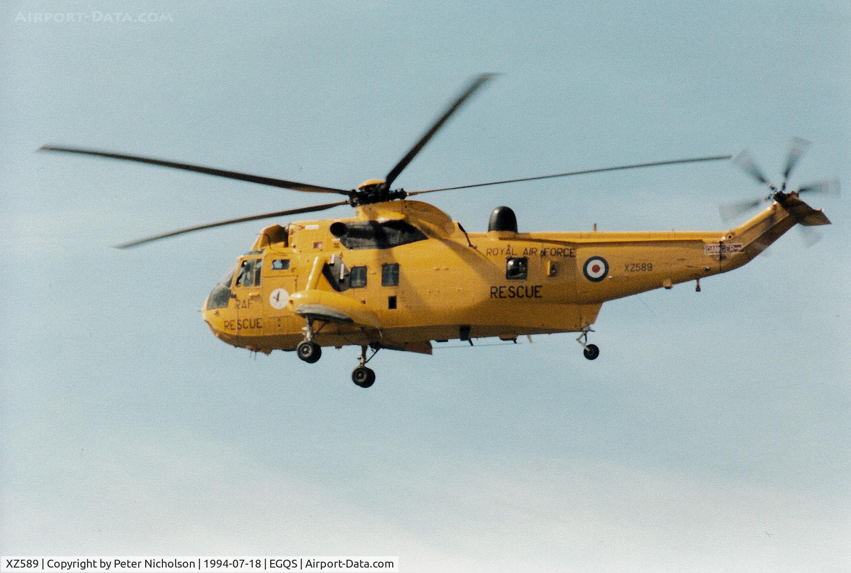 XZ589, 1977 Westland Sea King HAR.3 C/N WA855, Sea King HAR.3 of 202 Squadron at RAF Lossiemouth returning home in the Summer of 1994.