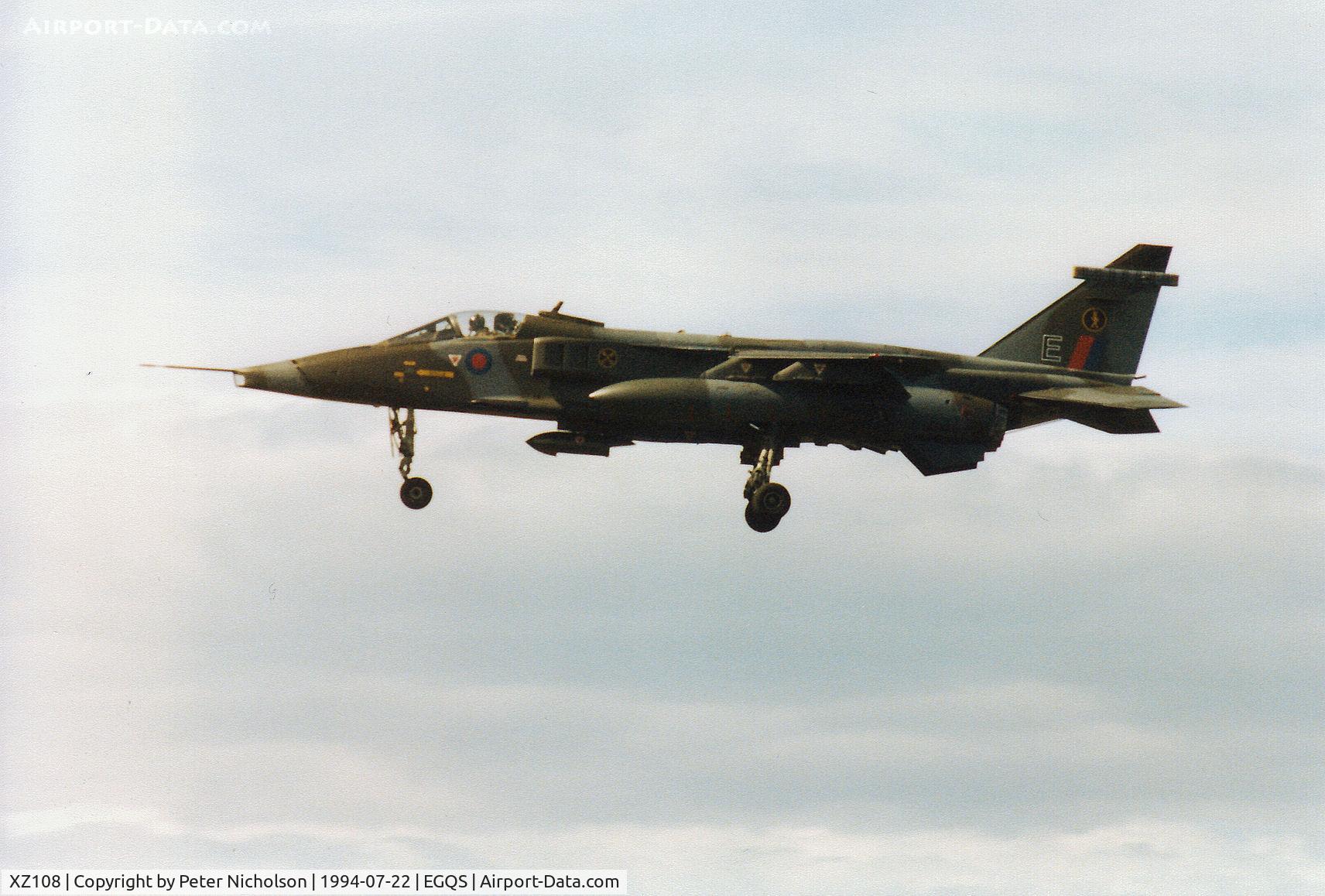 XZ108, 1976 Sepecat Jaguar GR.1A C/N S.109, Jaguar GR.1A of 16[Reserve] Squadron on final approach to RAF Lossiemouth in the Summer of 1994.