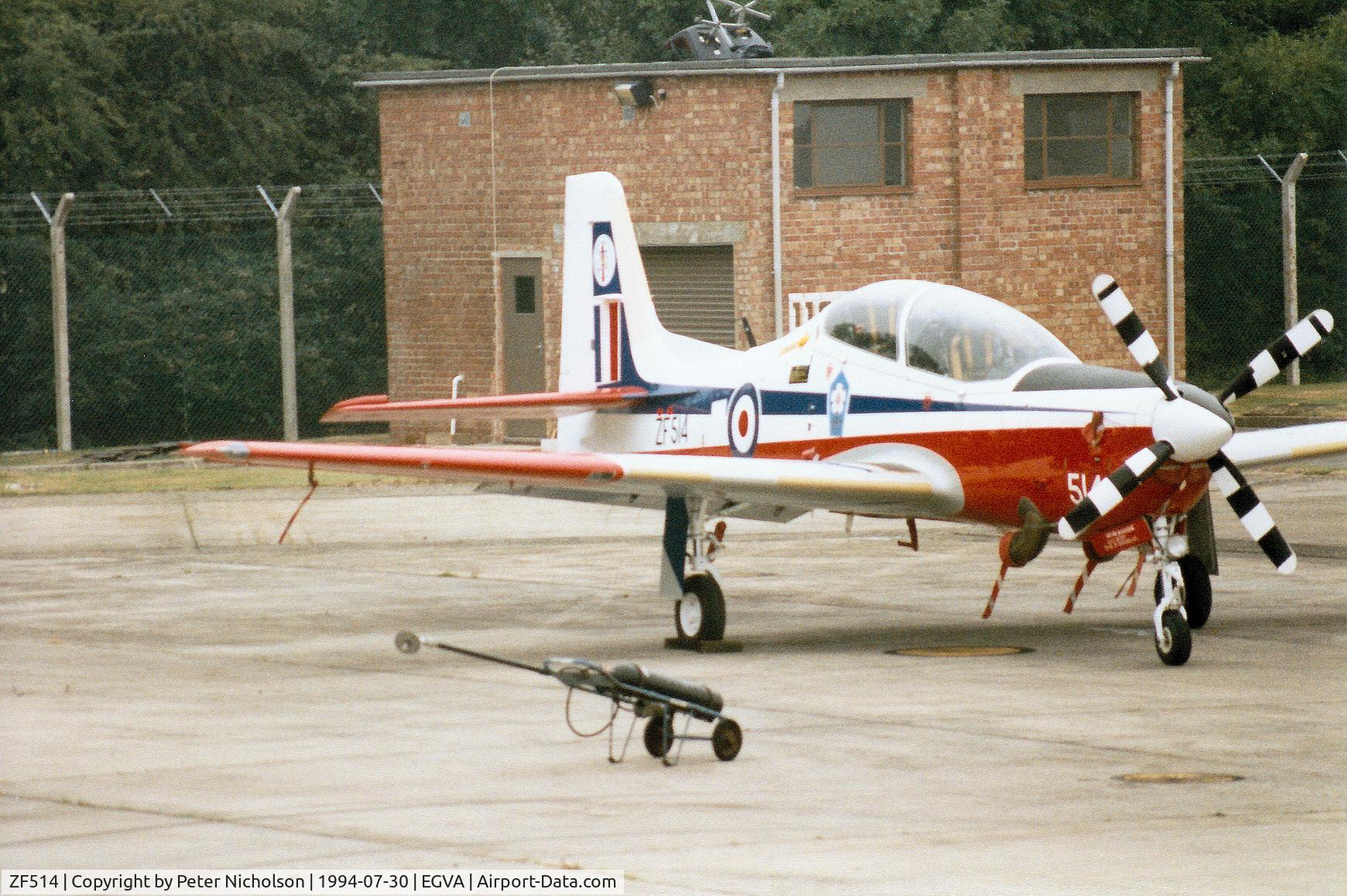 ZF514, 1992 Short S-312 Tucano T1 C/N S158/T129, Tucano T.1 in 75th Anniversary markings, callsign Blade 1, of 1 Flying Training School at RAF Linton-on-Ouse on the flight-line at the 1994 Intnl Air Tattoo at RAF Fairford.