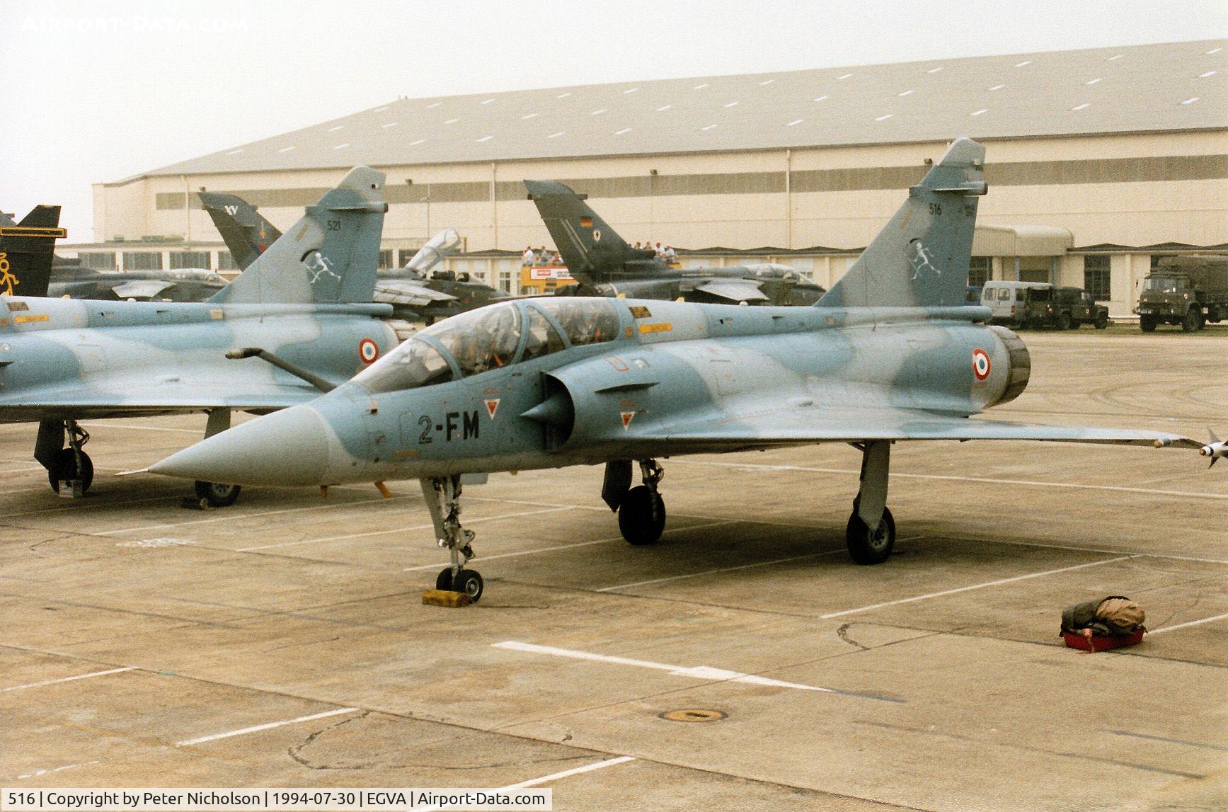516, Dassault Mirage 2000B C/N 199, Mirage 2000B, callsign French Air Force 2000, of EC 2/2 on the flight-line at the 1994 Intnl Air Tattoo at RAF Fairford.