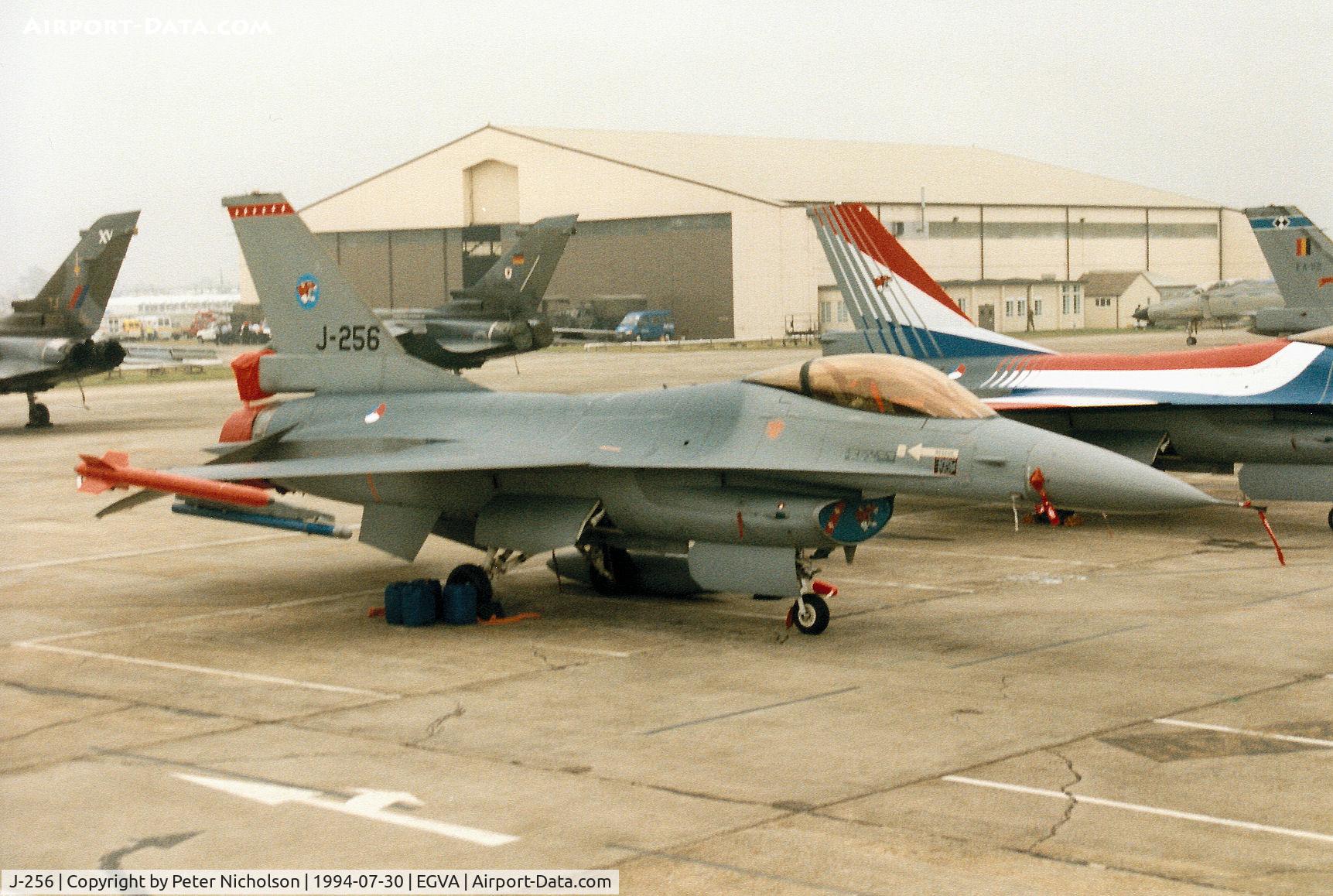 J-256, Fokker F-16A Fighting Falcon C/N 6D-45, Another view of the 313 Squadron F-16A Falcon, callsign Mission 1801, of the Royal Netherlands Air Force on the flight-line at the 1994 Intnl Air Tattoo at RAF Fairford.