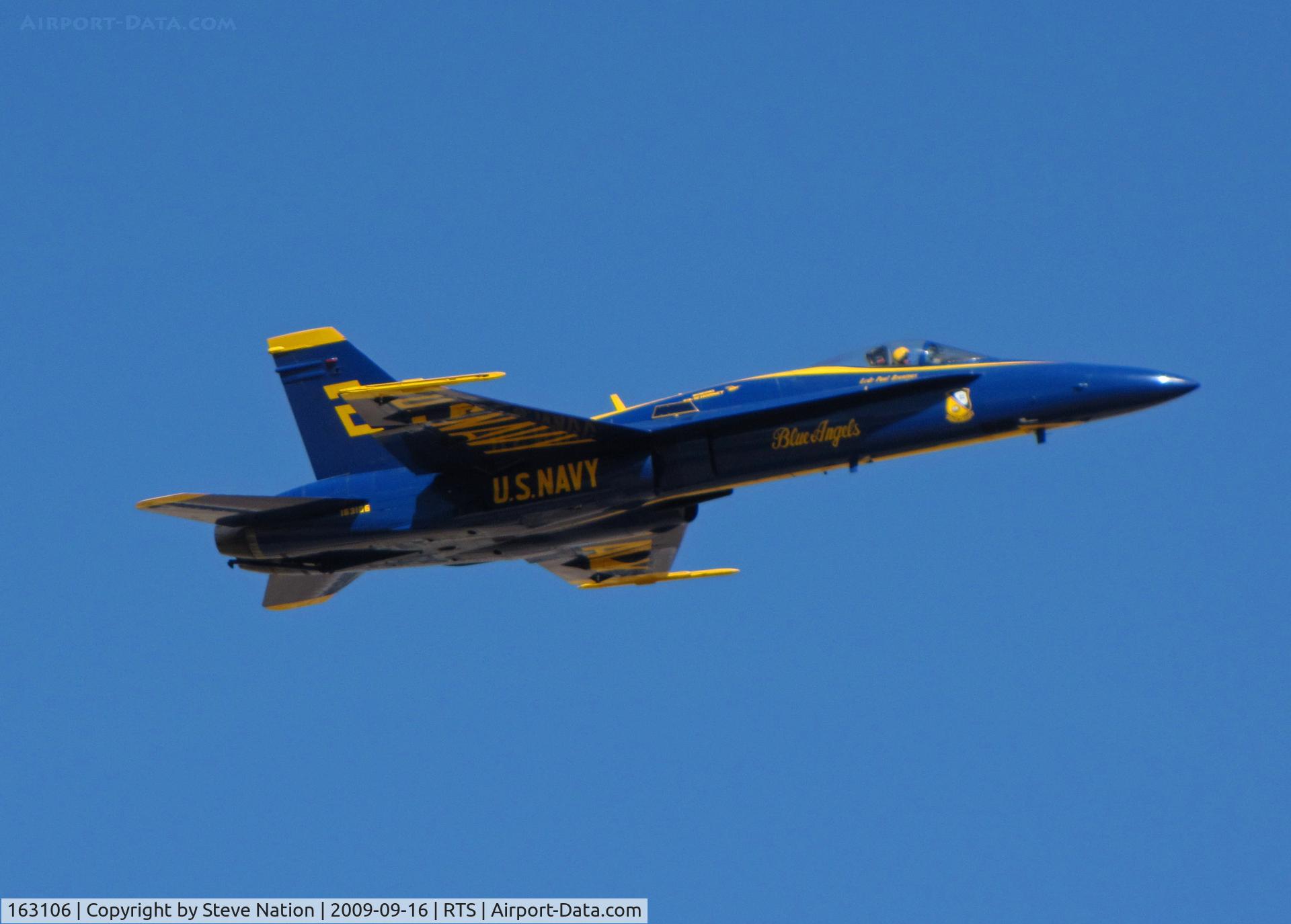 163106, McDonnell Douglas F/A-18A Hornet C/N 0495, Blue Angels #2 FA-18A in high speed pass during Reno Air Races practice Run