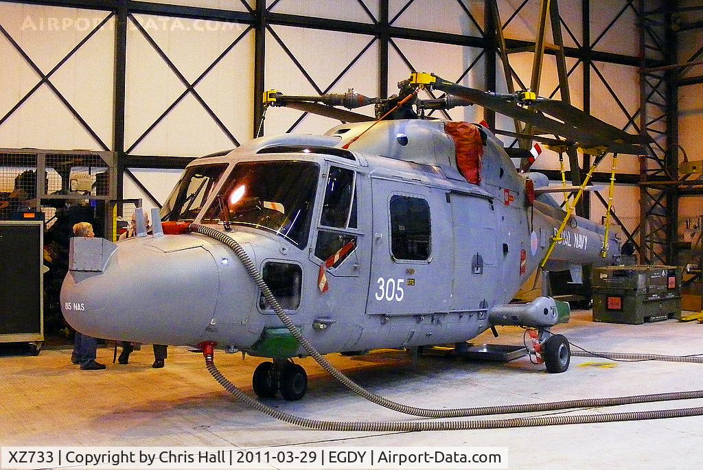 XZ733, 1981 Westland Lynx HAS.3GMS C/N 210, inside Hangar 14, 815 NAS, HQ Small Ships Flight