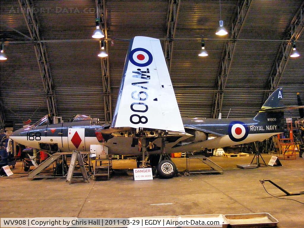WV908, 1954 Hawker Sea Hawk FGA.6 C/N 6123, Hawker Sea Hawk FGA.6 .... on routine maintenance/corrosion inspection, engine out and in a workshop. To fly again at the end of May and so will be ready for 2011 display season.