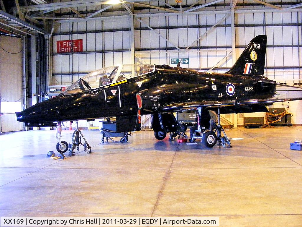 XX169, 1976 Hawker Siddeley Hawk T.1 C/N 016/312016, inside the FRADU Hawk hangar, in full 19 Sqdn markings, with RAF titles