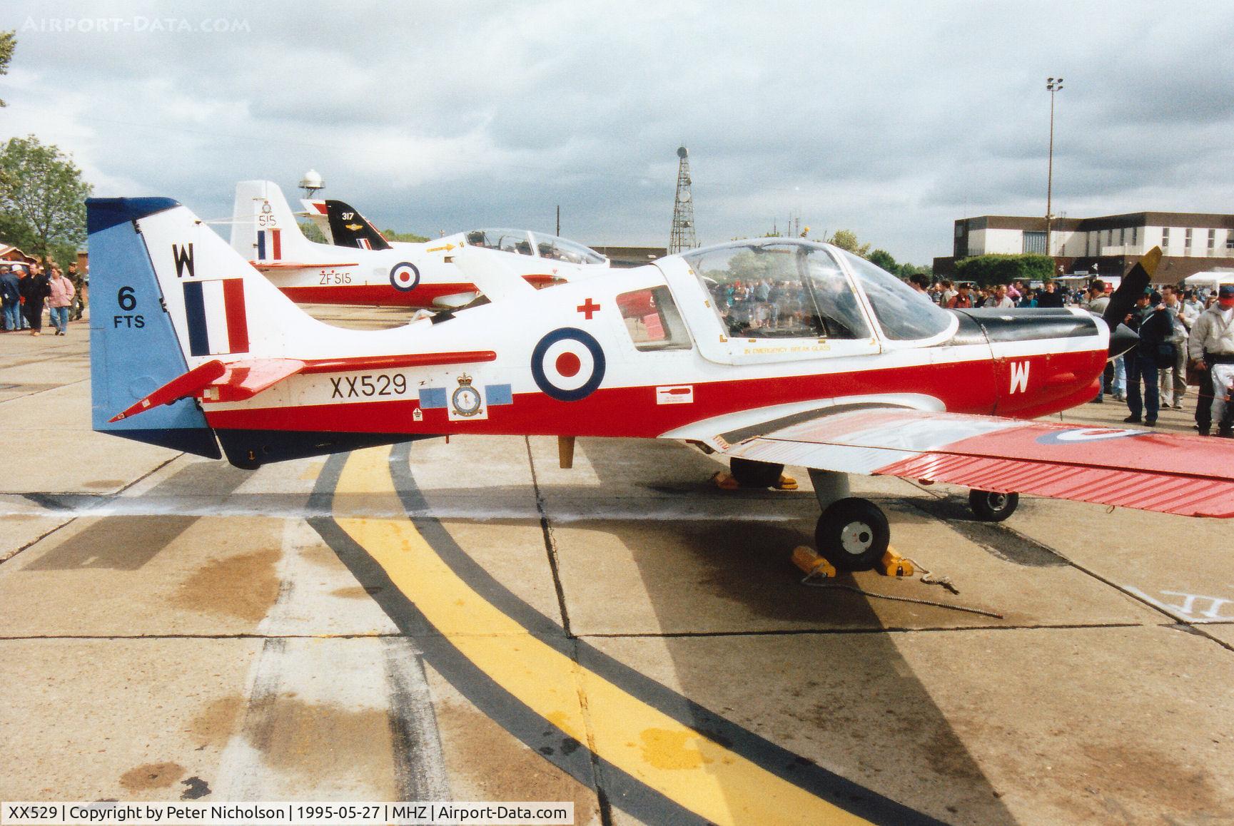 XX529, 1973 Scottish Aviation Bulldog T.1 C/N BH120/215, Bulldog T.1 of 6 Flying Training School at RAF Finningley on display at the 1995 RAF Mildenhall Air Fete.