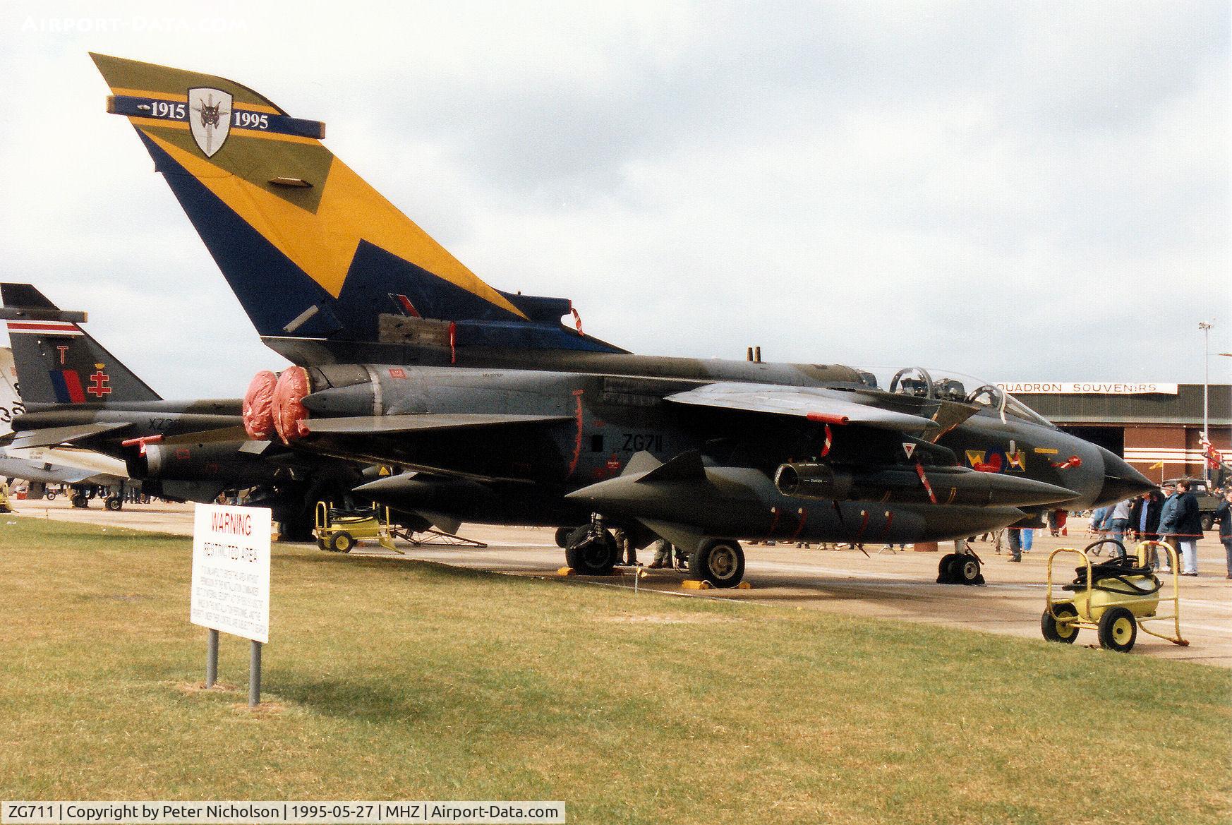ZG711, 1989 Panavia Tornado GR.1A C/N BS178/820/2659, Tornado GR.1A of 13 Squadron at RAF Marham in 80th anniversary markings on display at the 1995 RAF Mildenhall Air Fete.
